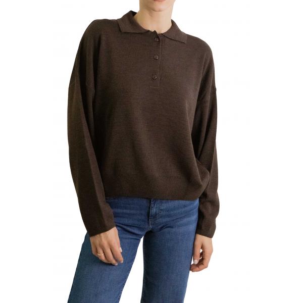 Maglione con bottoni e colletto tinta unita 